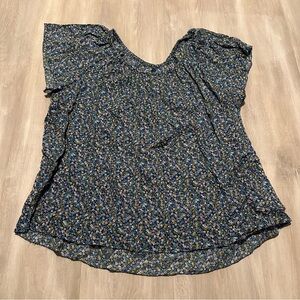 Old Navy Blue Green Floral Short Sleeve Knit Top Sz L
